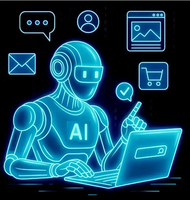 IA robot escribiendo en portatil