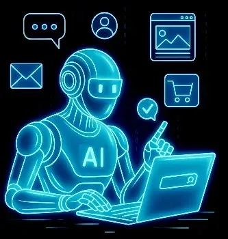 IA robot escribiendo en portatil