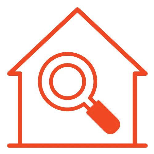 magnifying glass inside house icon
