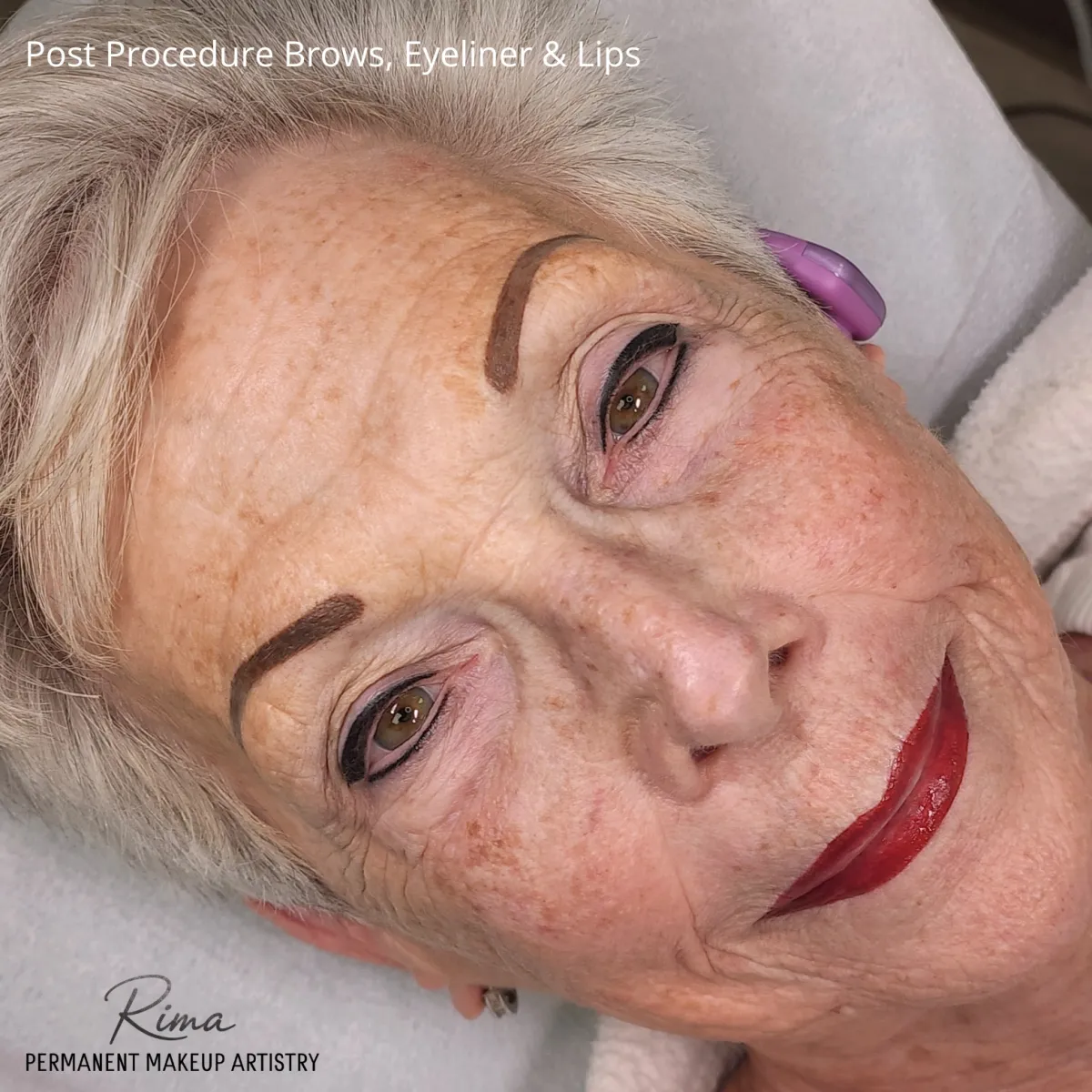 Post Procedure Powder Brows, Eyeliner and Lips by Rima Kay, Oklahoma City