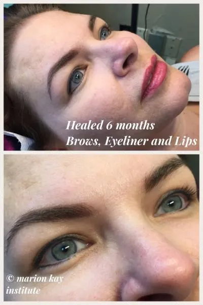 Healed powder brow, permanent eyeliner and lip blush tattoo by Rima Permanent Makeup Artistry in Oklahoma City