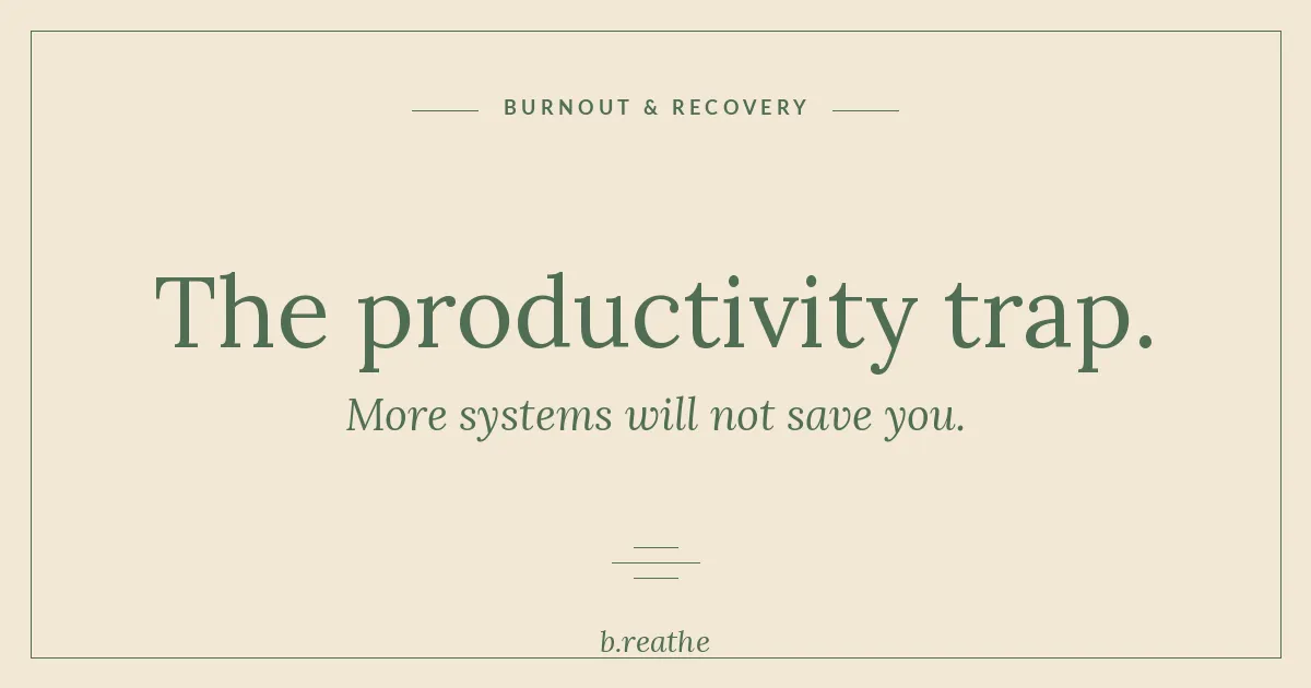 Calm editorial graphic reading The productivity trap with b.reathe branding