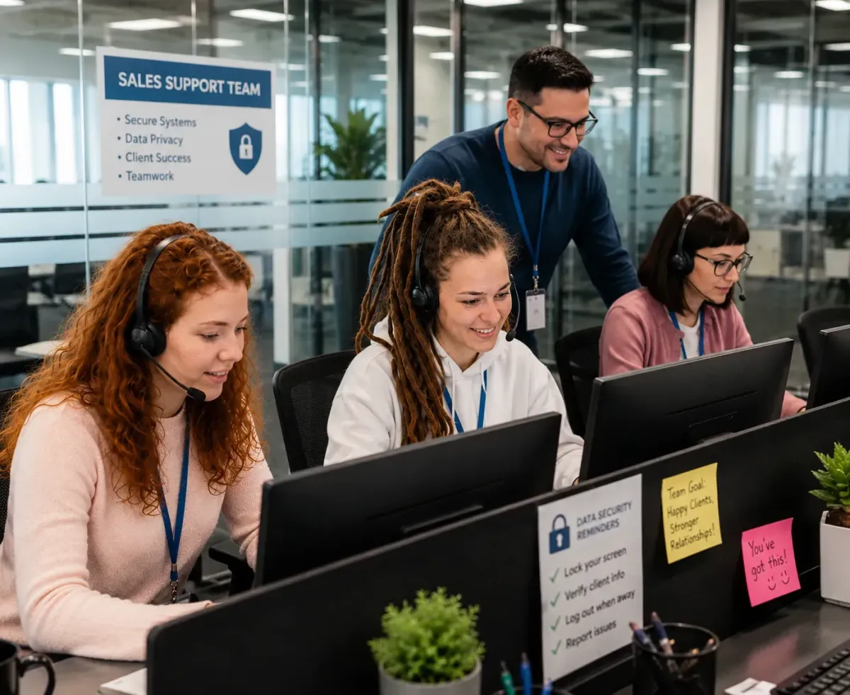 "Lotus Dreams dedicated sales support team at their workstations"