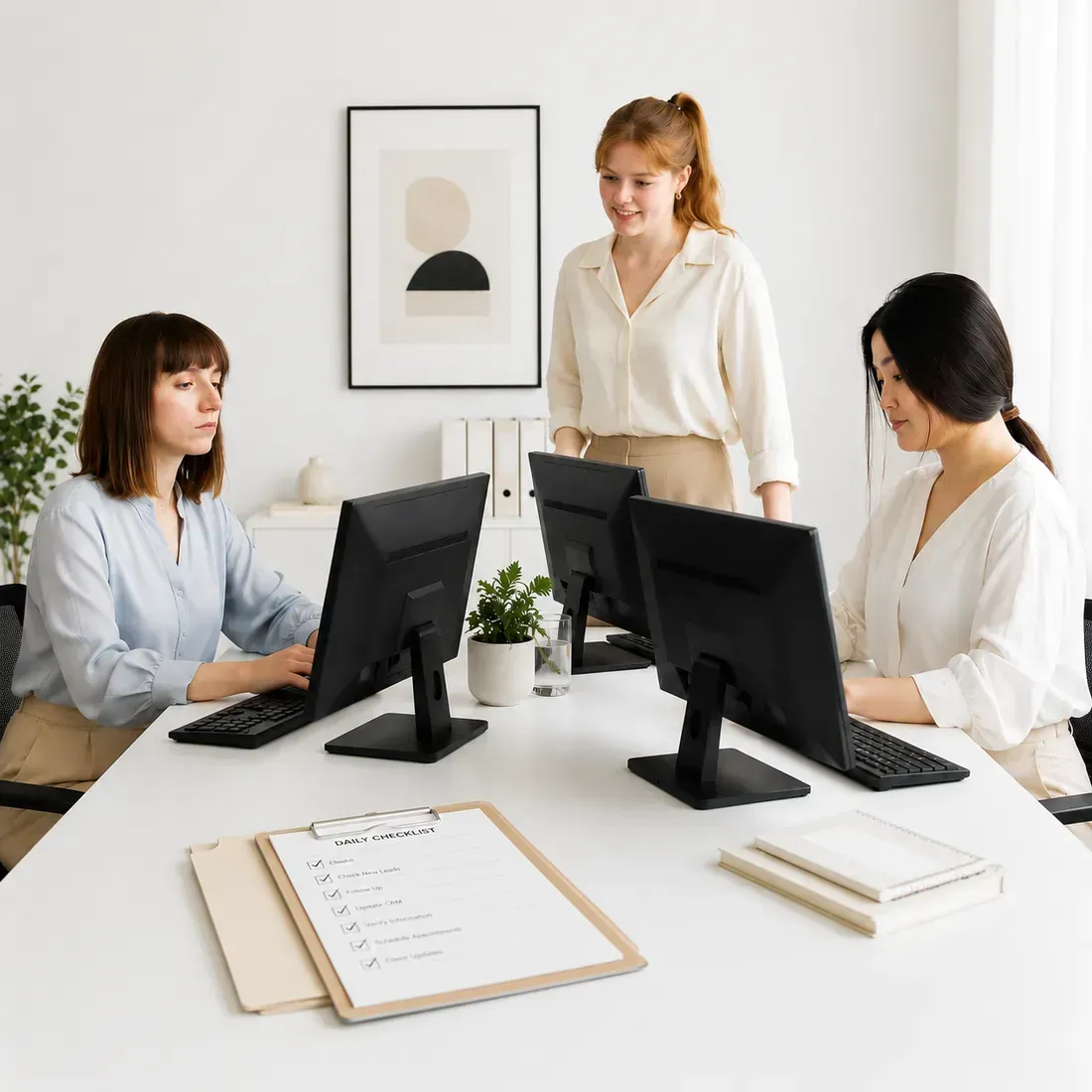 "Lotus Dreams dedicated back-office team at their workstations"