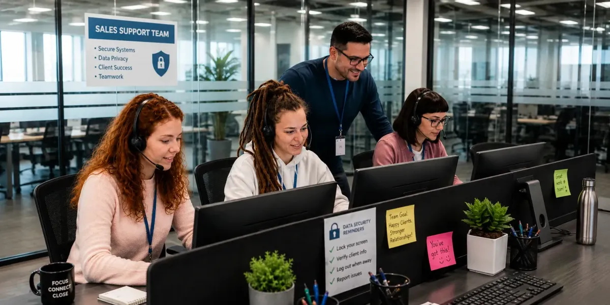 "Lotus Dreams dedicated sales support team at their workstations"