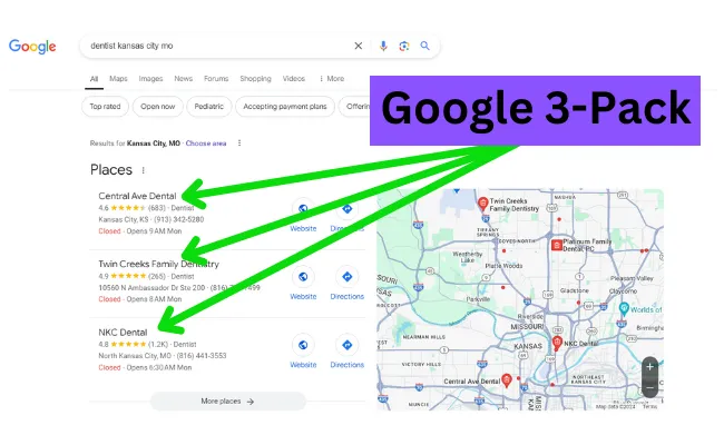 The Google 3-pack shows your business at a glance to potential customers