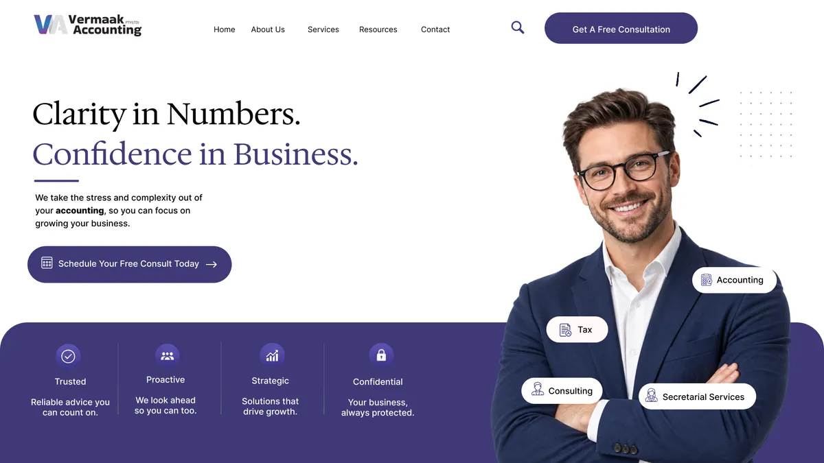 Vermaak Accounting — self-initiated website concept