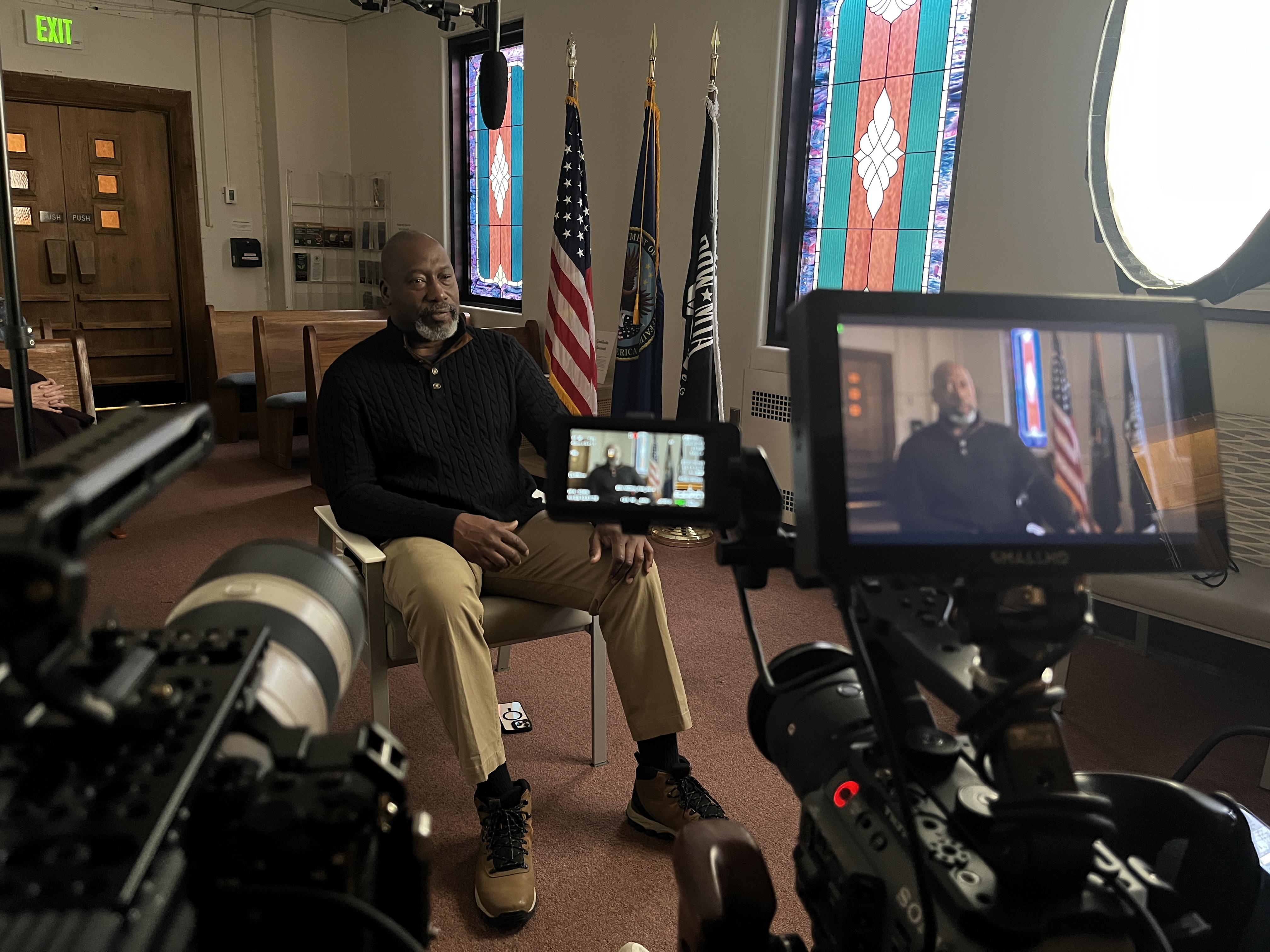 A behind the scenes photo from a nonprofit video produced by BRV Media and Digital Sonder, for the Congressional Medal of Honor Society.