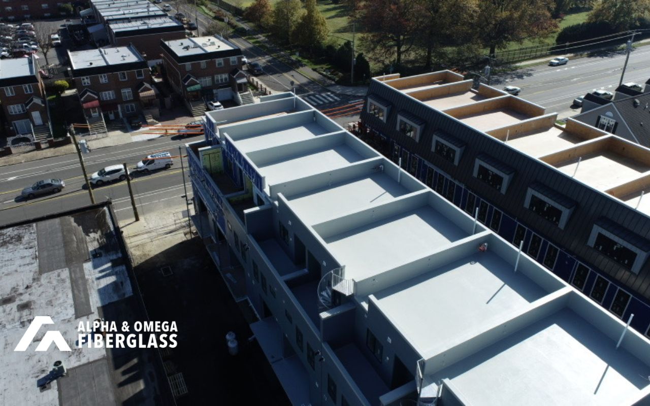 fiberglass roofing for commercial buildings on a modern flat roof
