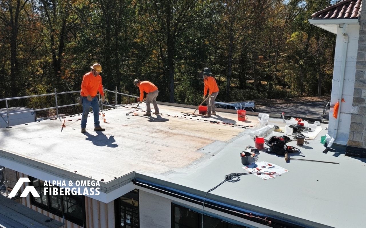 fiberglass roof parapet flashing repair on a flat roof edge
