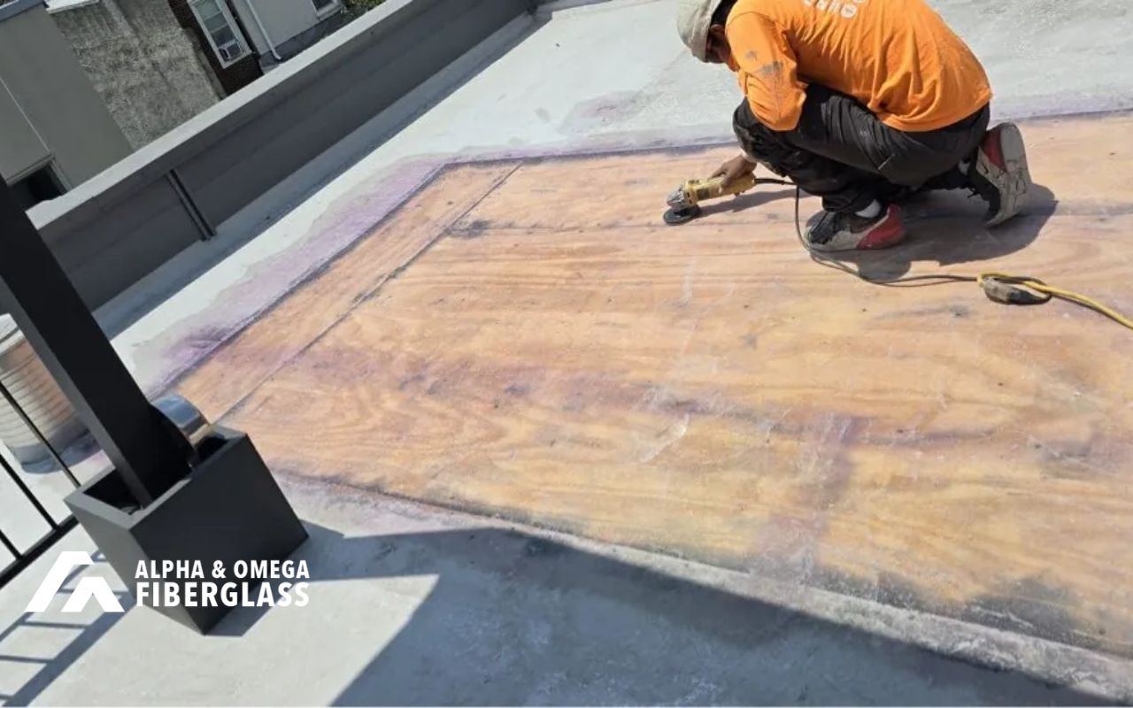 Inspection for fiberglass roof soft spots near a weak roof area
