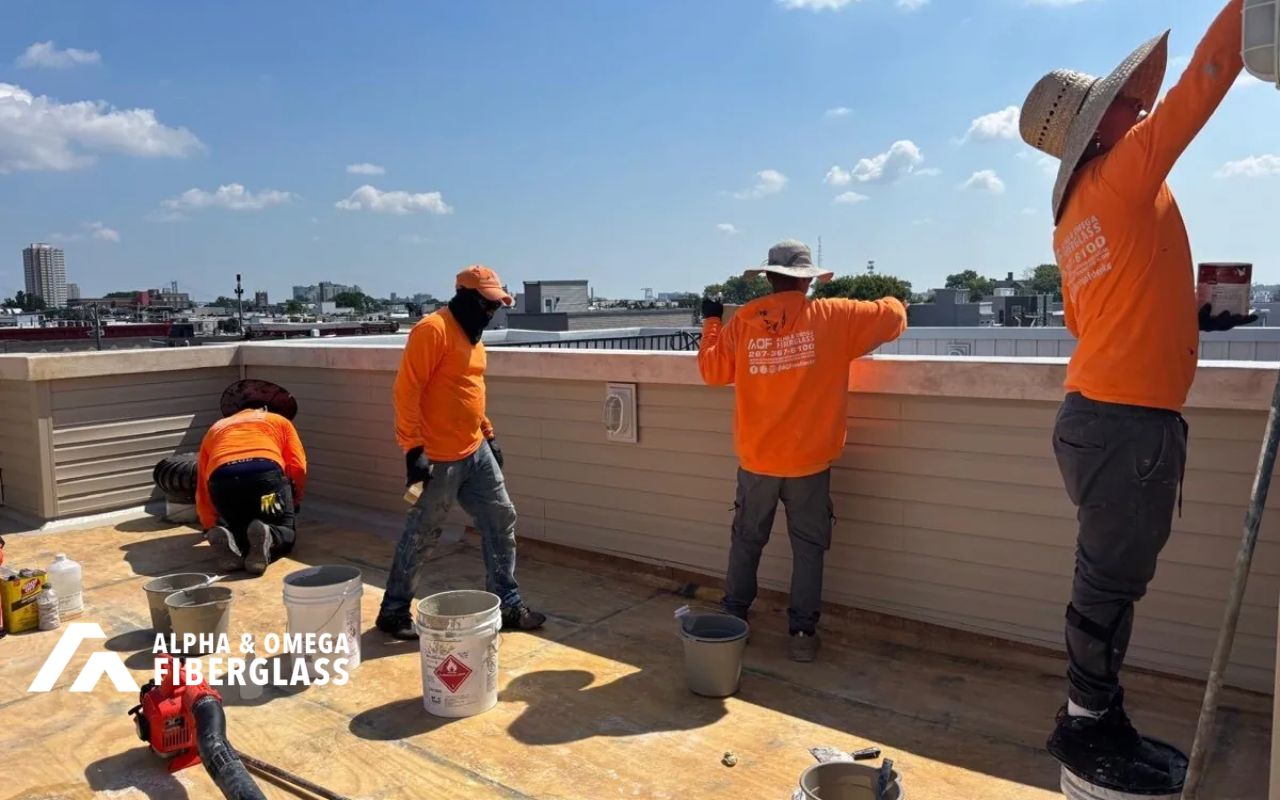 Fiberglass roof seam reinforcement applied to protect a roof joint