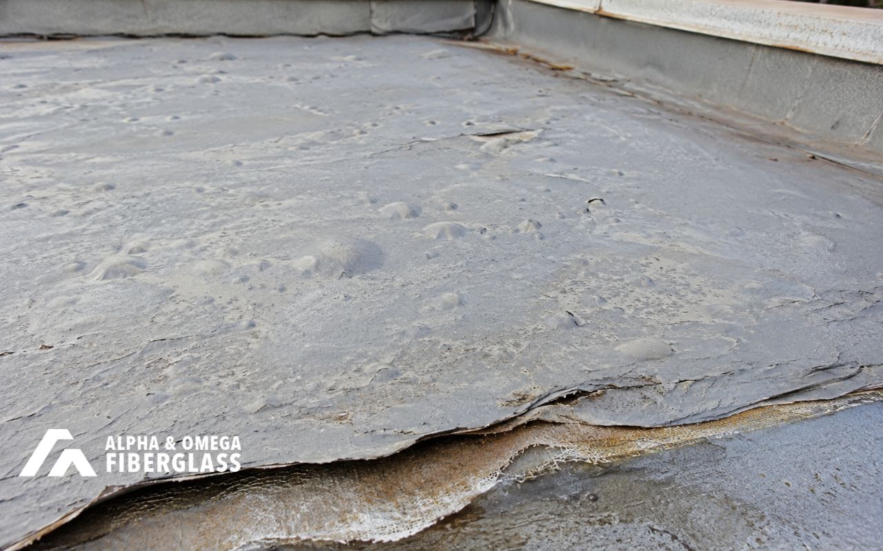 fiberglass roof UV degradation warning signs on a faded roof surface