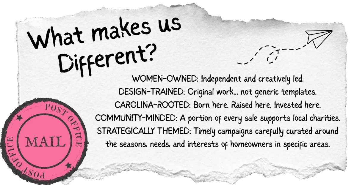What makes us different? Women-Owned, Creatively-Led, Design Trained, Artists First, Rooted in Carolinas, Community Minded, Strategically Minded.