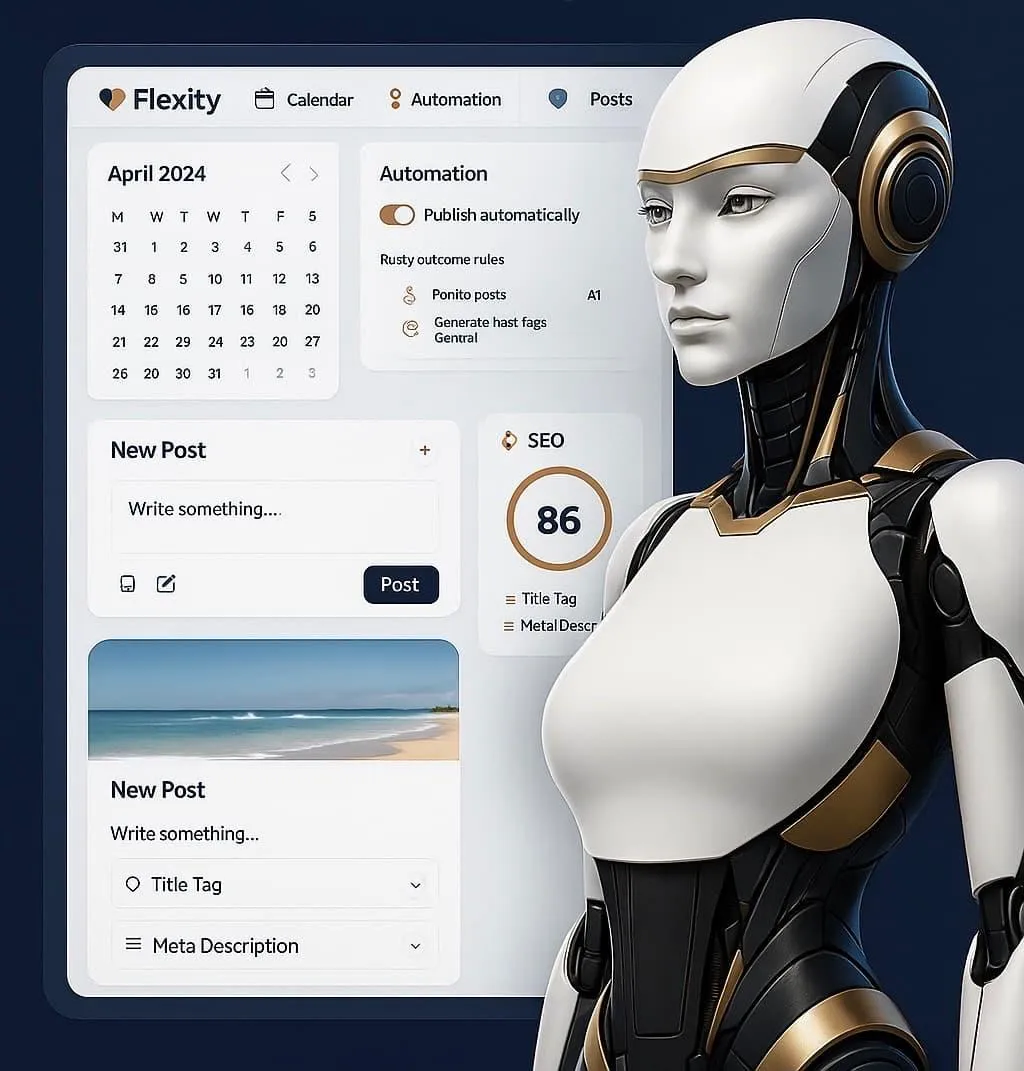 AI automation dashboard for social media and booking in Flexity platform