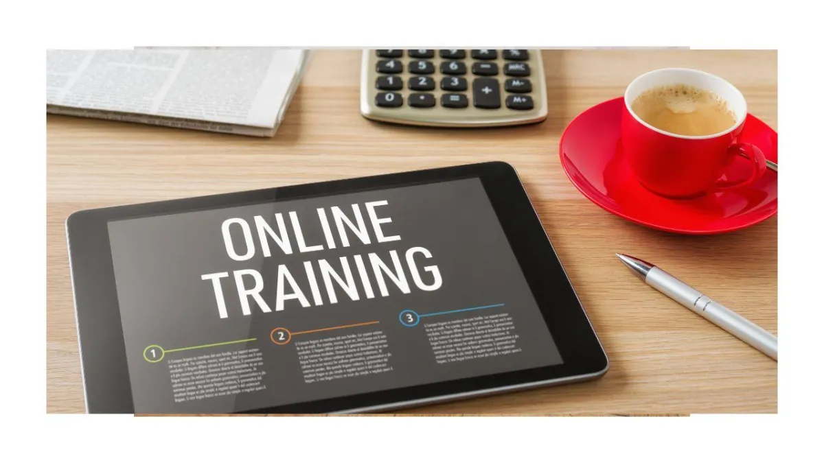 A resource library shelf with books, headphones, and a tablet displaying a checklist. 3:2 aspect ratio, cozy, inviting style.