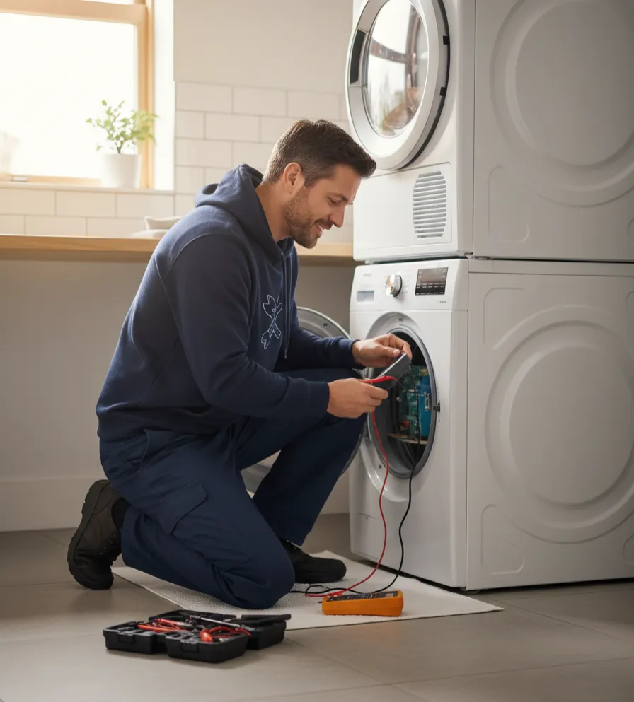 Technician repairing a household appliance