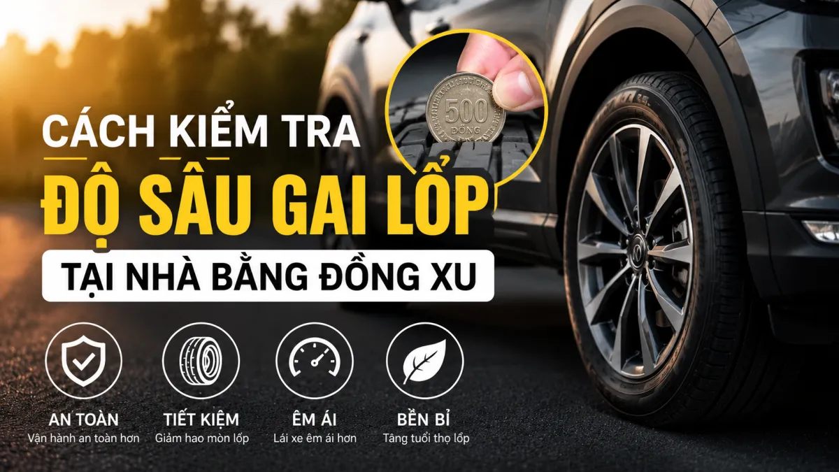 Hướng dẫn kiểm tra độ sâu gai lốp ô tô tại nhà bằng đồng xu