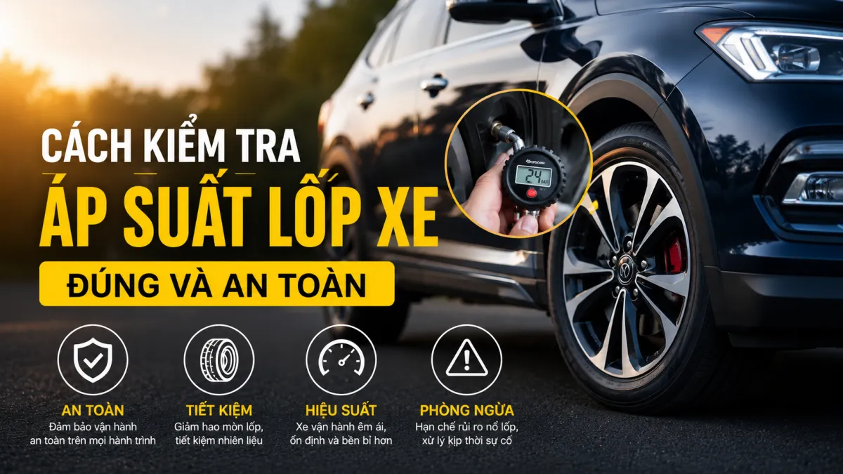 Hướng dẫn kiểm tra áp suất lốp xe ô tô bằng đồng hồ đo đúng và an toàn