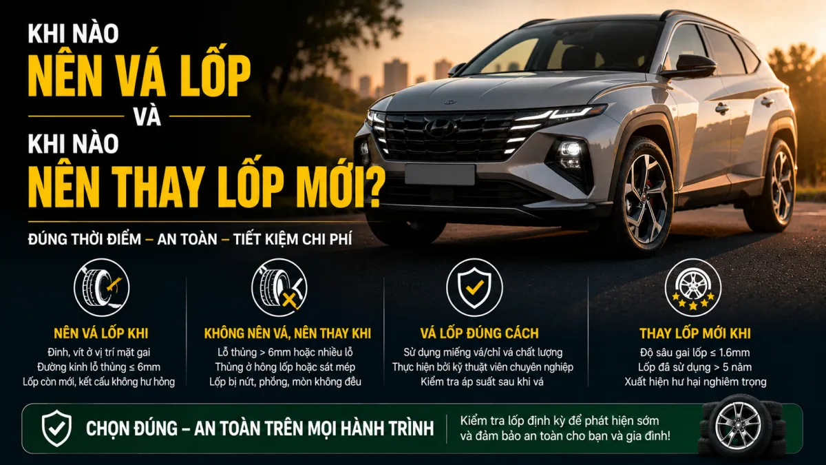 Phân biệt vị trí lốp ô tô có thể vá và vị trí cần thay lốp mới