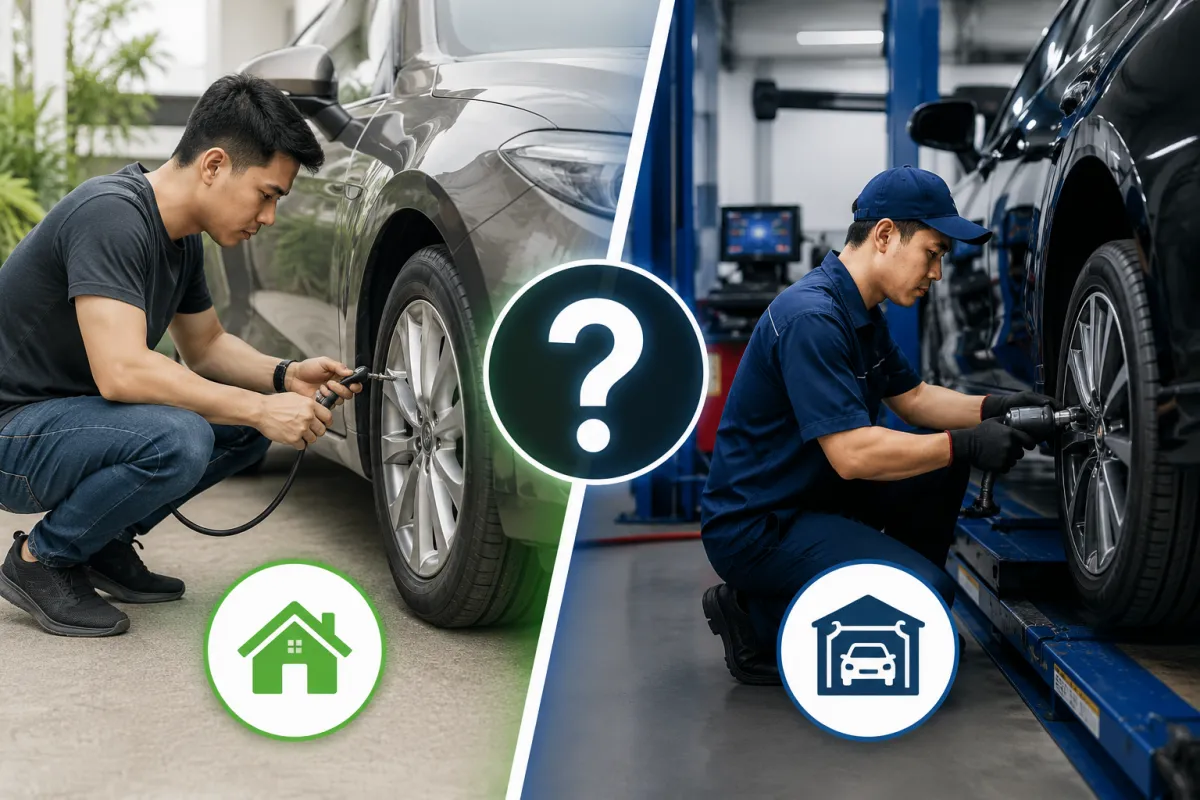 So sánh kiểm tra lốp ô tô tại nhà và tại gara chuyên nghiệp