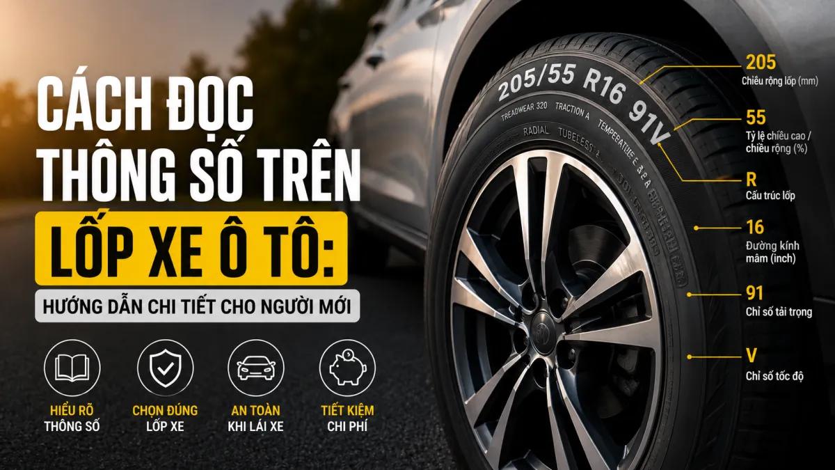 Hướng dẫn cách đọc thông số trên lốp xe ô tô như kích thước, chỉ số tải trọng, tốc độ và năm sản xuất tại Bình Linh Auto TP Vinh.
