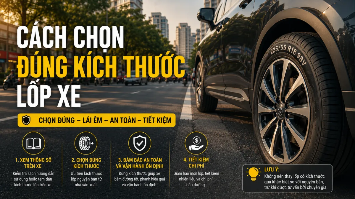 Kỹ thuật viên Bình Linh Auto kiểm tra kích thước lốp ô tô và tư vấn lựa chọn đúng thông số theo khuyến nghị của nhà sản xuất tại TP Vinh.