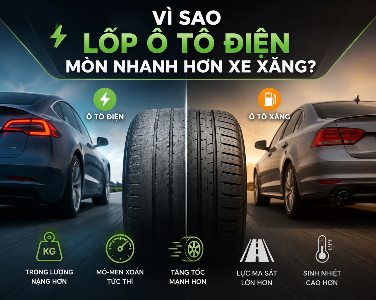 Vì sao lốp ô tô điện mòn nhanh hơn xe xăng? 