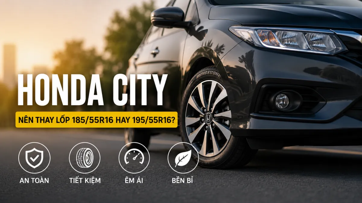 Honda City nên giữ kích thước lốp nguyên bản 185/55R16 hay nâng lên 195/55R16? Cùng Bình Linh Auto phân tích ưu nhược điểm và lựa chọn phù hợp.