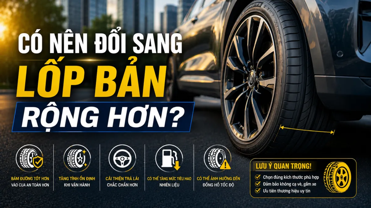 Có nên thay lốp bản rộng hơn cho ô tô? Tìm hiểu ưu, nhược điểm, những ảnh hưởng đến khả năng vận hành và các lưu ý trước khi quyết định nâng cấp lốp.