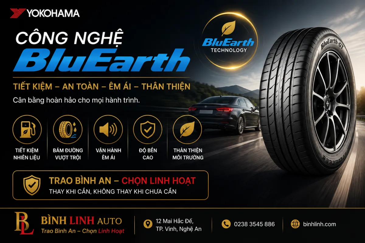 Công nghệ BluEarth của Yokohama giúp tiết kiệm nhiên liệu, tăng độ bám đường, vận hành êm ái và thân thiện với môi trường.