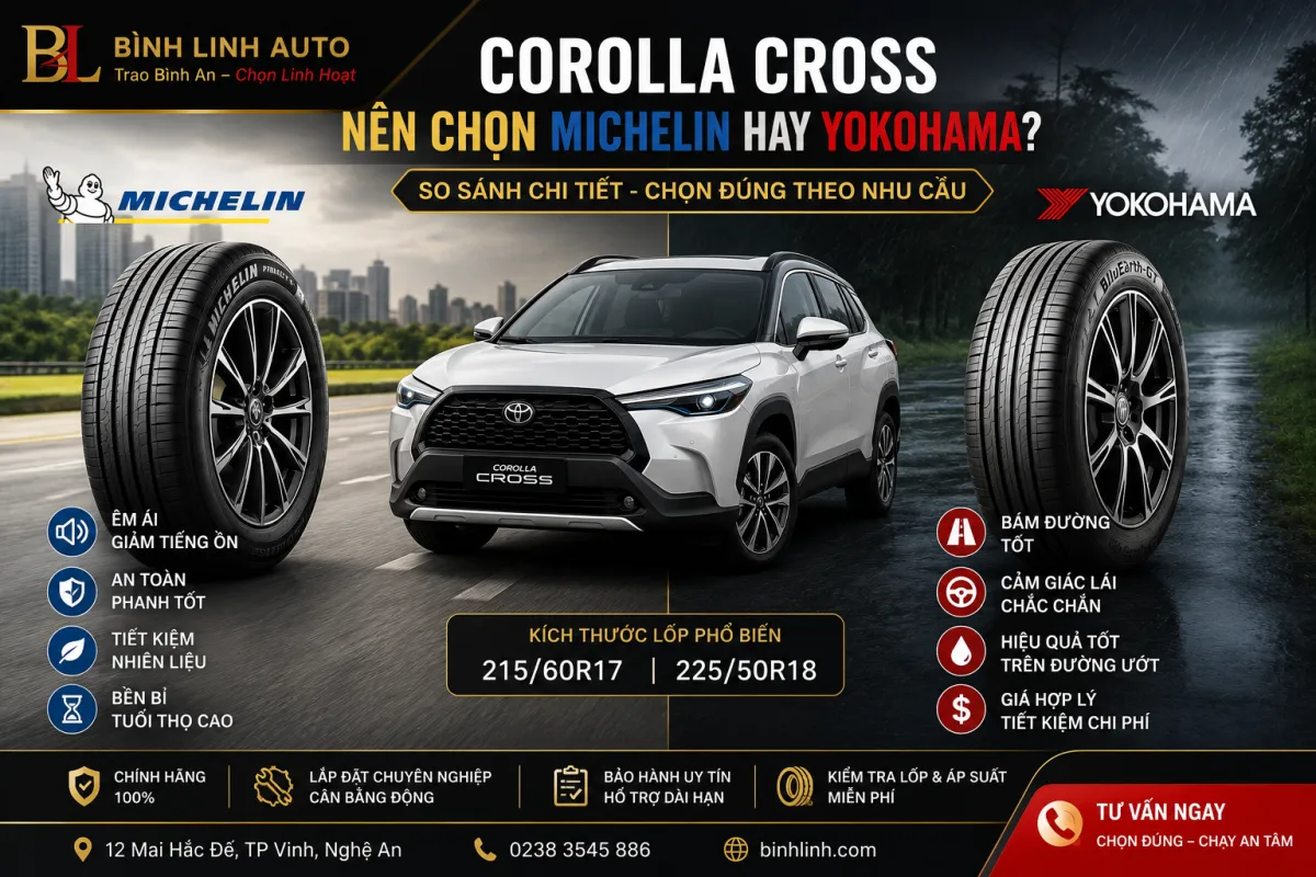Corolla Cross nên chọn Michelin hay Yokohama? So sánh lốp cho Toyota Corolla Cross