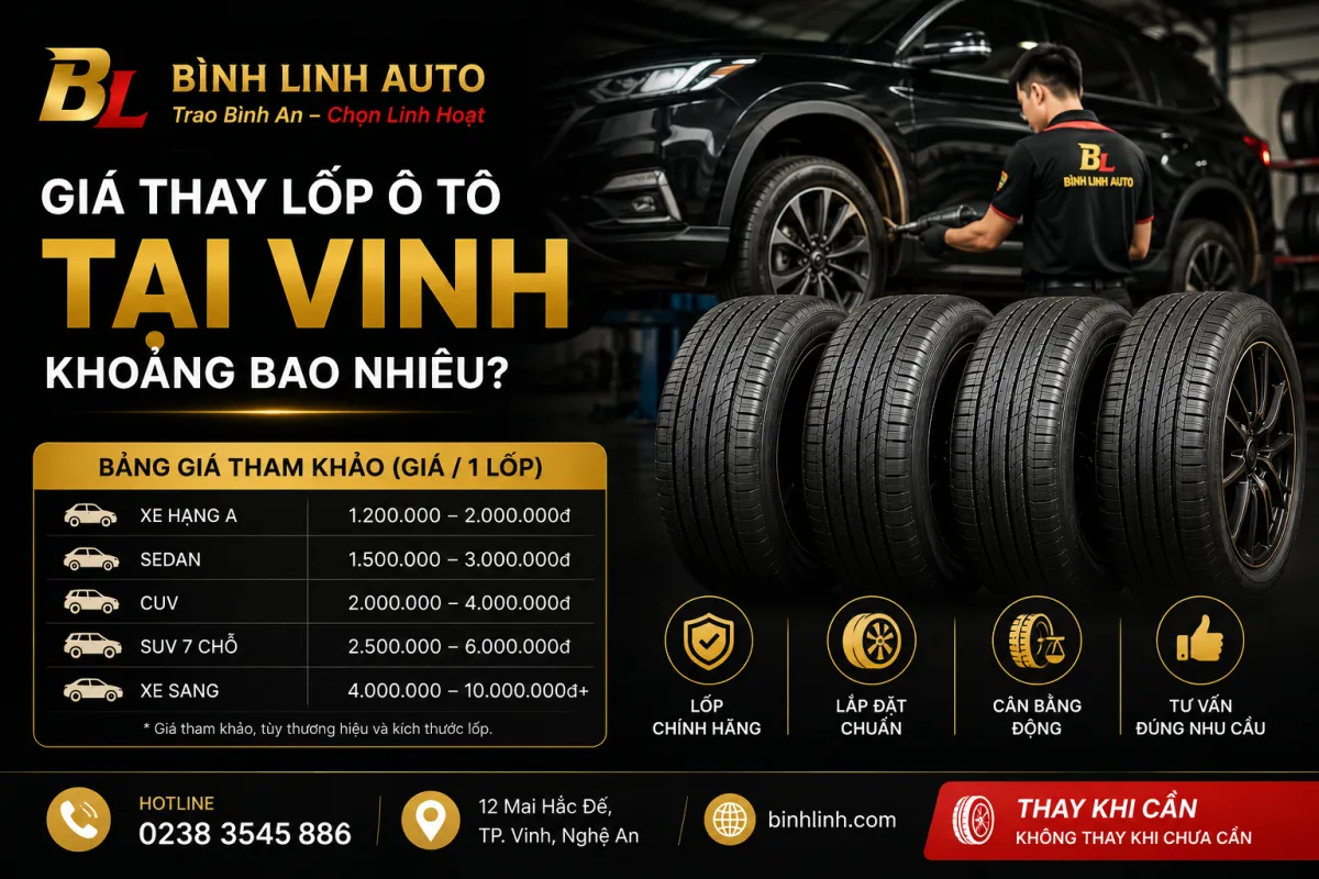 Giá thay lốp ô tô tại Vinh tham khảo theo từng dòng xe tại Bình Linh Auto