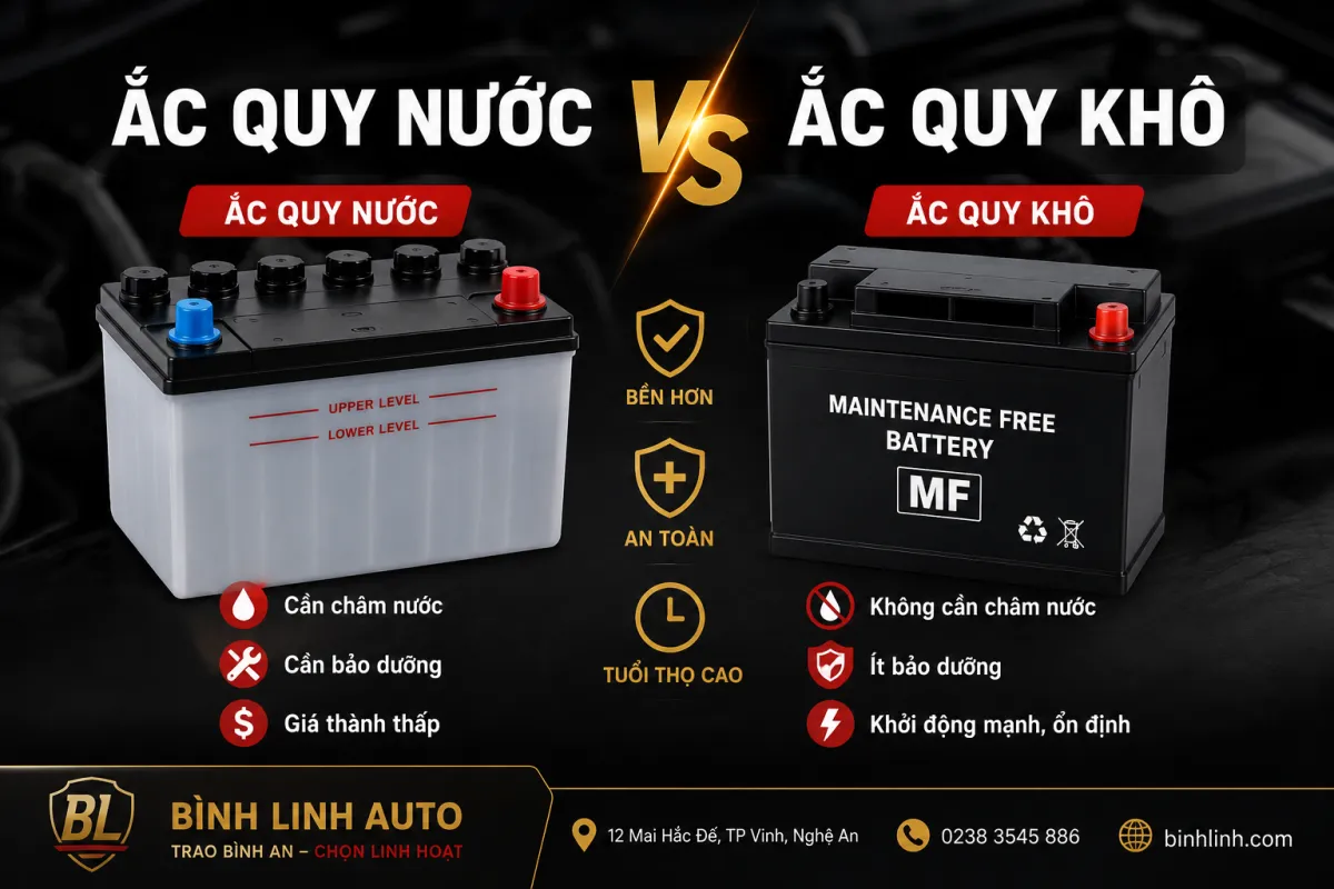 So sánh ắc quy nước và ắc quy khô trên ô tô