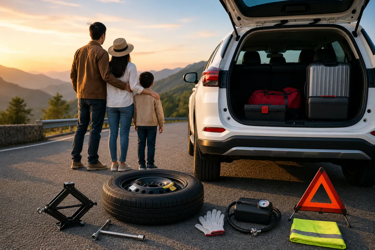 Kỹ thuật viên Bình Linh Auto kiểm tra lốp, ắc quy và khoang máy cho ô tô trước chuyến đi xa dịp lễ, Tết tại TP. Vinh, Nghệ An.