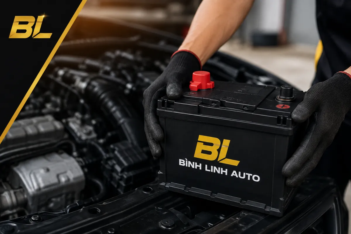 Kỹ thuật viên Bình Linh Auto kiểm tra và thay ắc quy ô tô cho xe đời cũ, tư vấn lựa chọn đúng dung lượng và thông số kỹ thuật để xe khởi động ổn định.