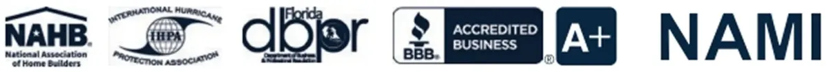 MaxForce™ Hurricane Screens NAHB IHPA Florida DBPR BBB A Plus NAMI Trust Badges