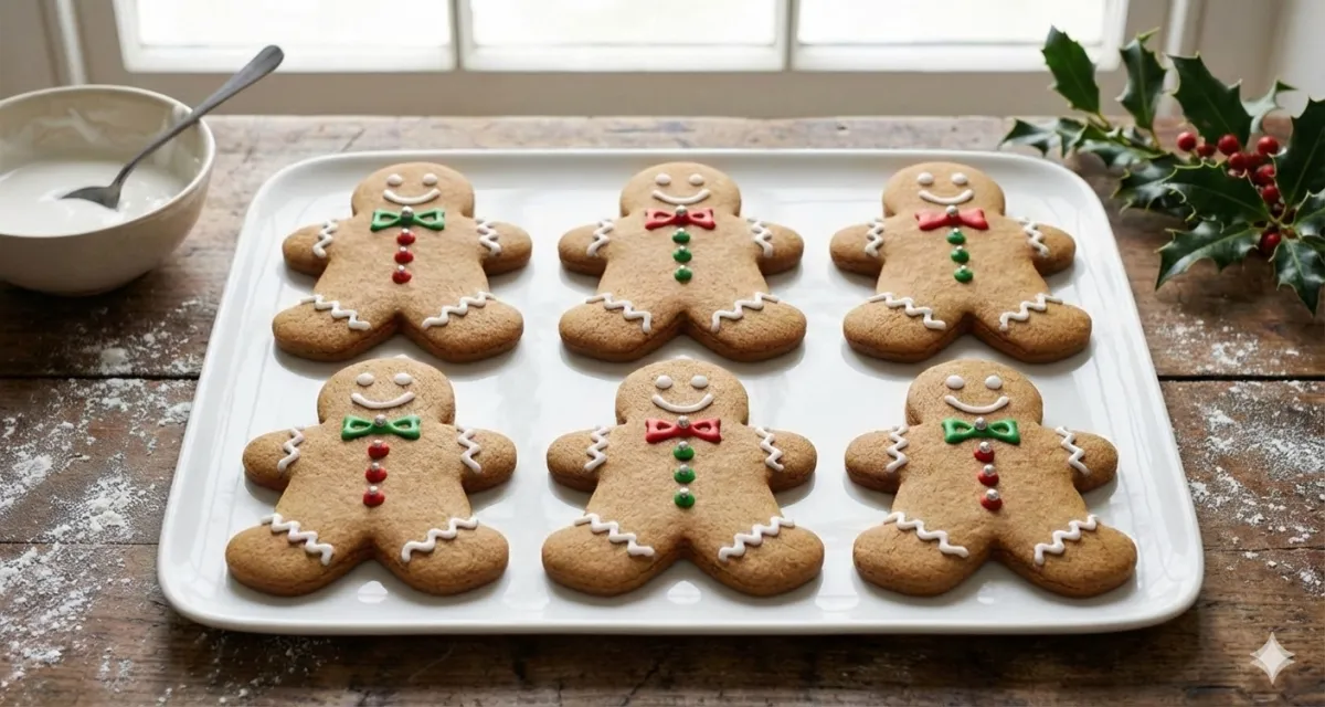 A cheerful delivery driver in a festive jumper hands a dessert box to a smiling family at their SE London doorstep, with Christmas decorations visible in the background.