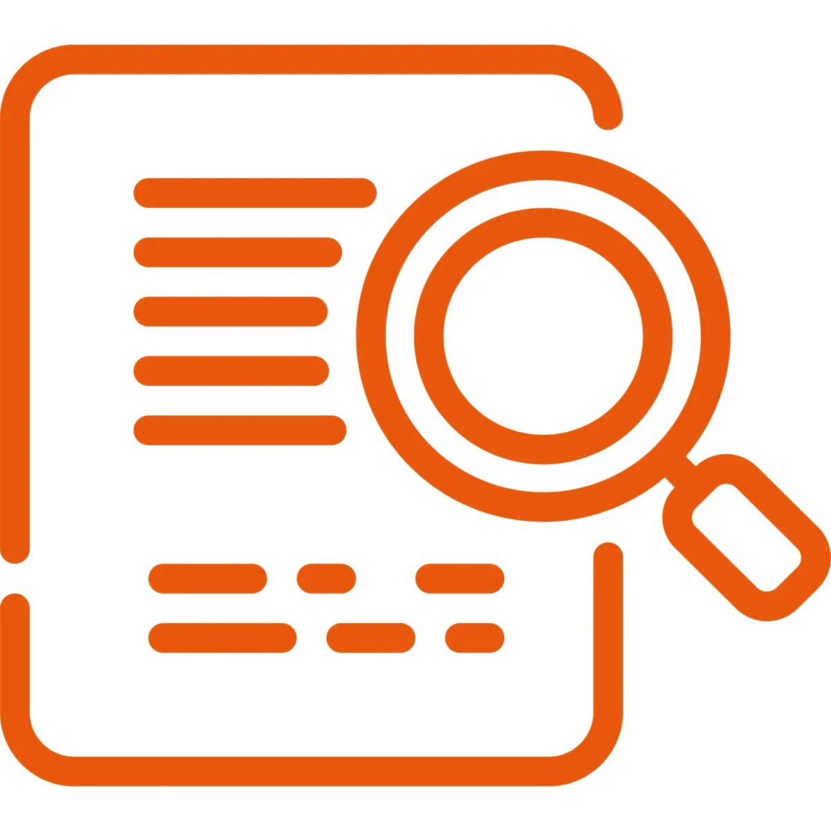 Icon einer Lupe über einem Dokument – Symbol für digitales Marketing- und SEO-Audit für Anwaltskanzleien