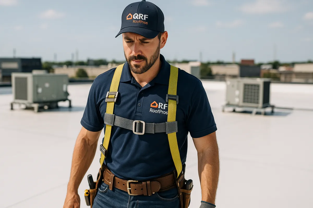 Modern building with reflective water and greenery