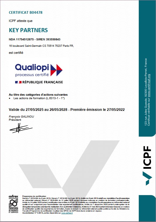 Attestation Key Partners Qualiopi