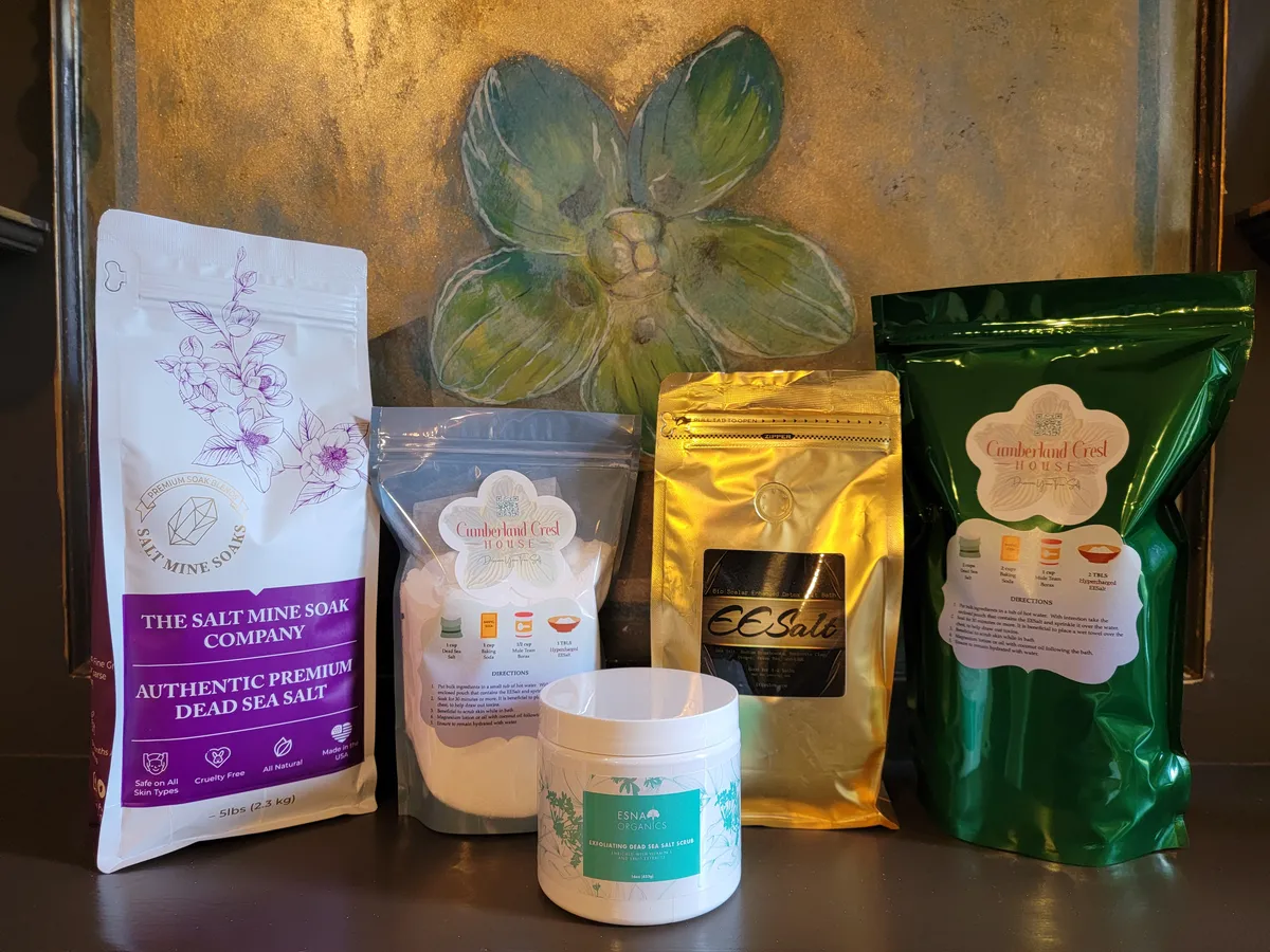 Sea salt and bath salt products available in the Cumberland Crest House shop