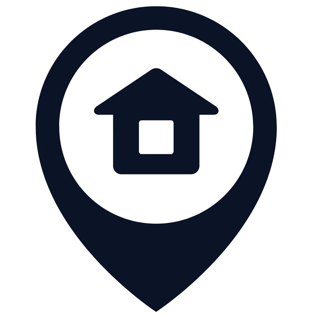 a dark blue house inside a map pin to let our customers know that network pest control has local expertise in nortwest arkansas