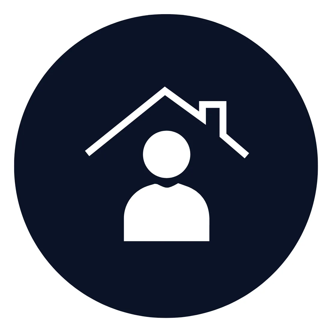 a person icon inside a house roof on a dark blue background o represent that network pest control is owner operated