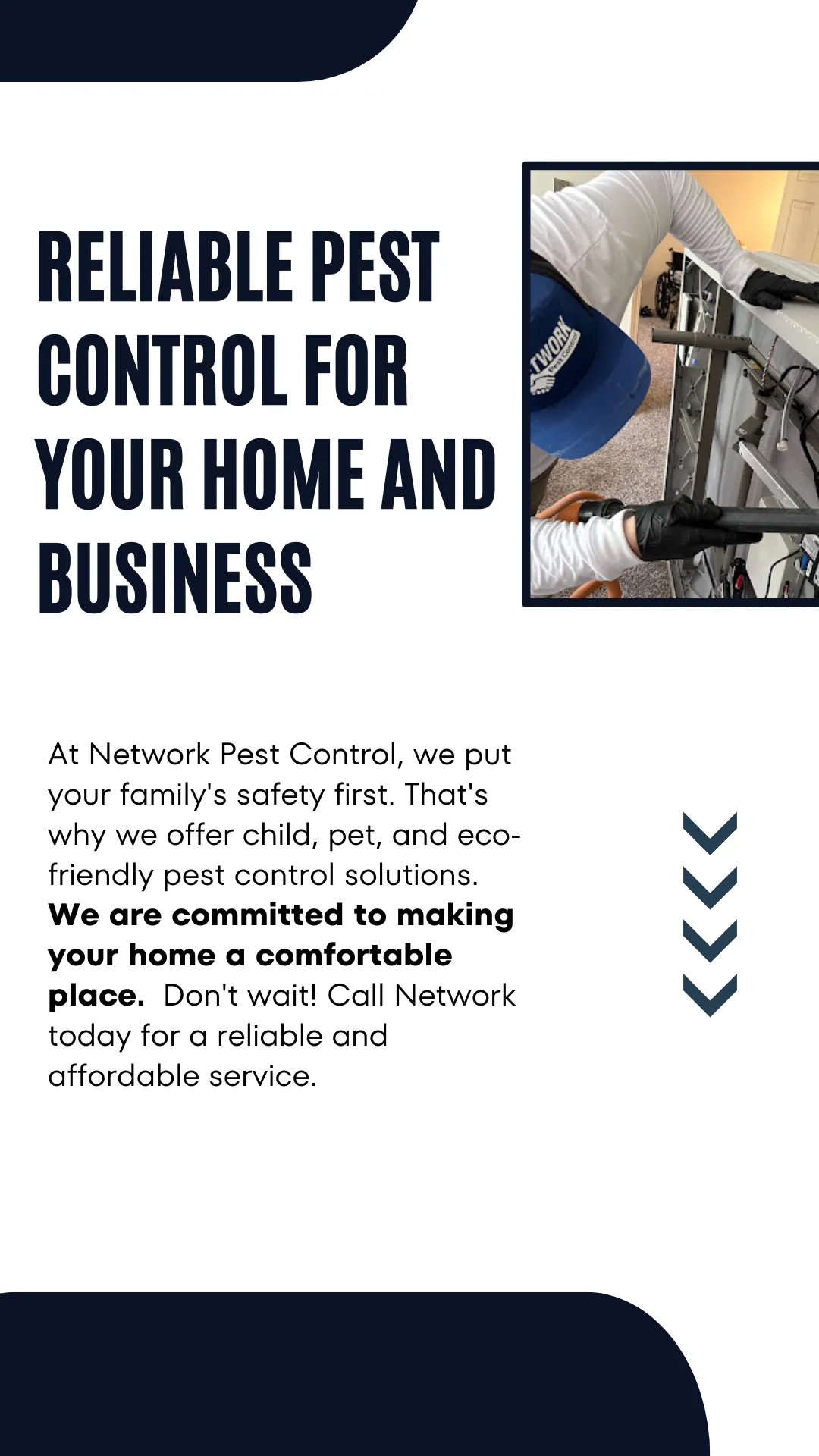 Mobile homepage image from network pest control with the owner Craig Broadhead doing pest control service with the information of the types of services that we offer as a reliable pest control company for your home and business