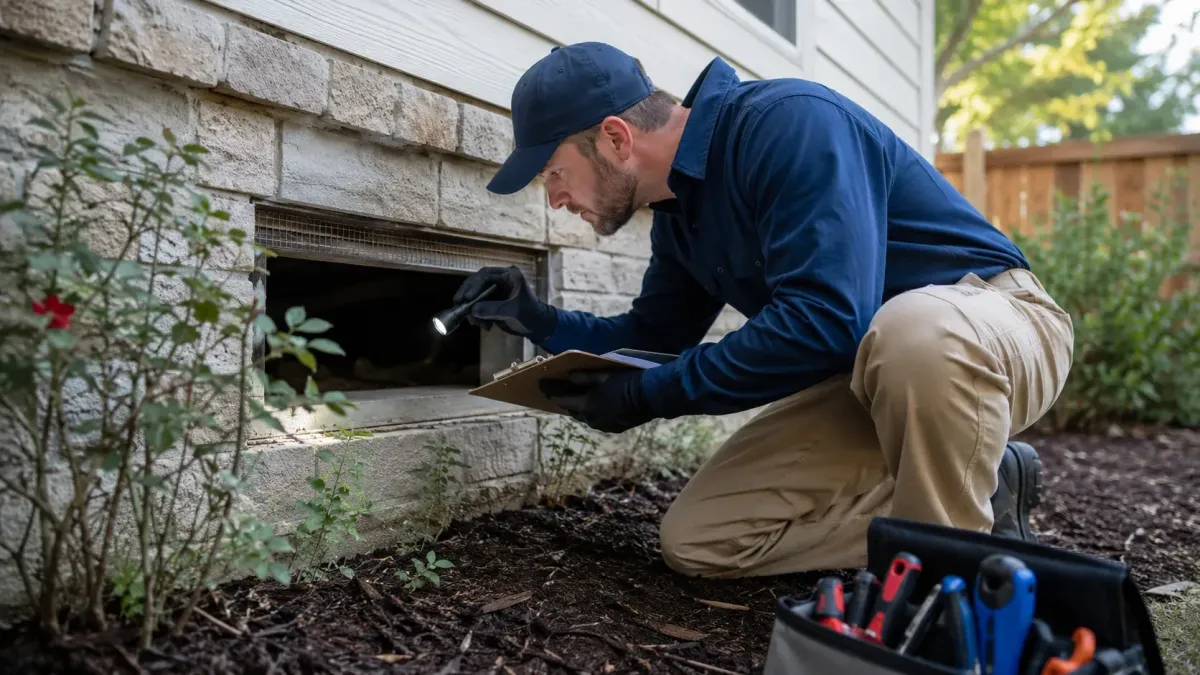 Carpenter ants and subterranean termite mud tubes damaging wood near a home foundation in Northwest Arkansas