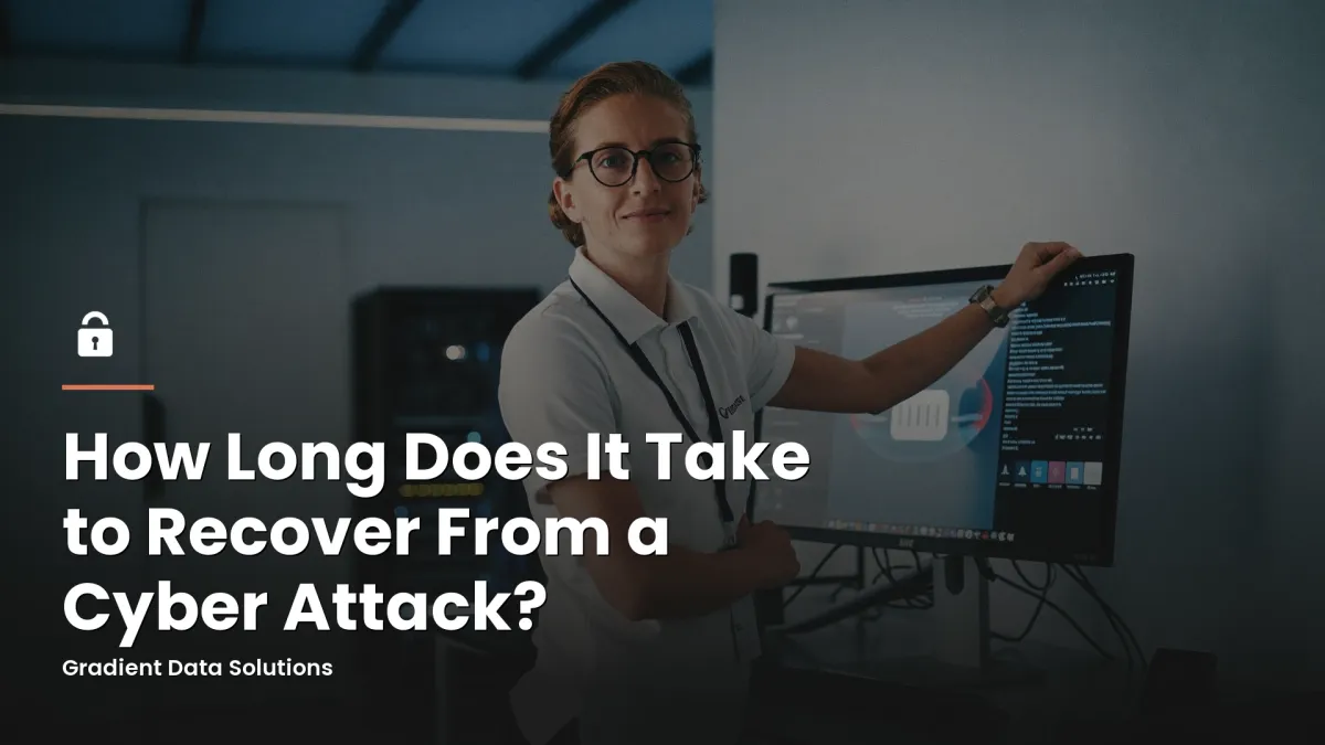 Business owner overseeing system recovery at a workstation with a server rack behind