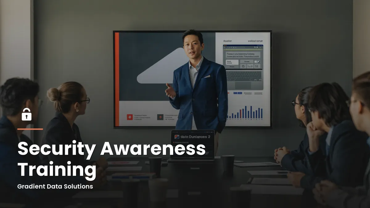 Small business owner leading a security awareness training session for staff