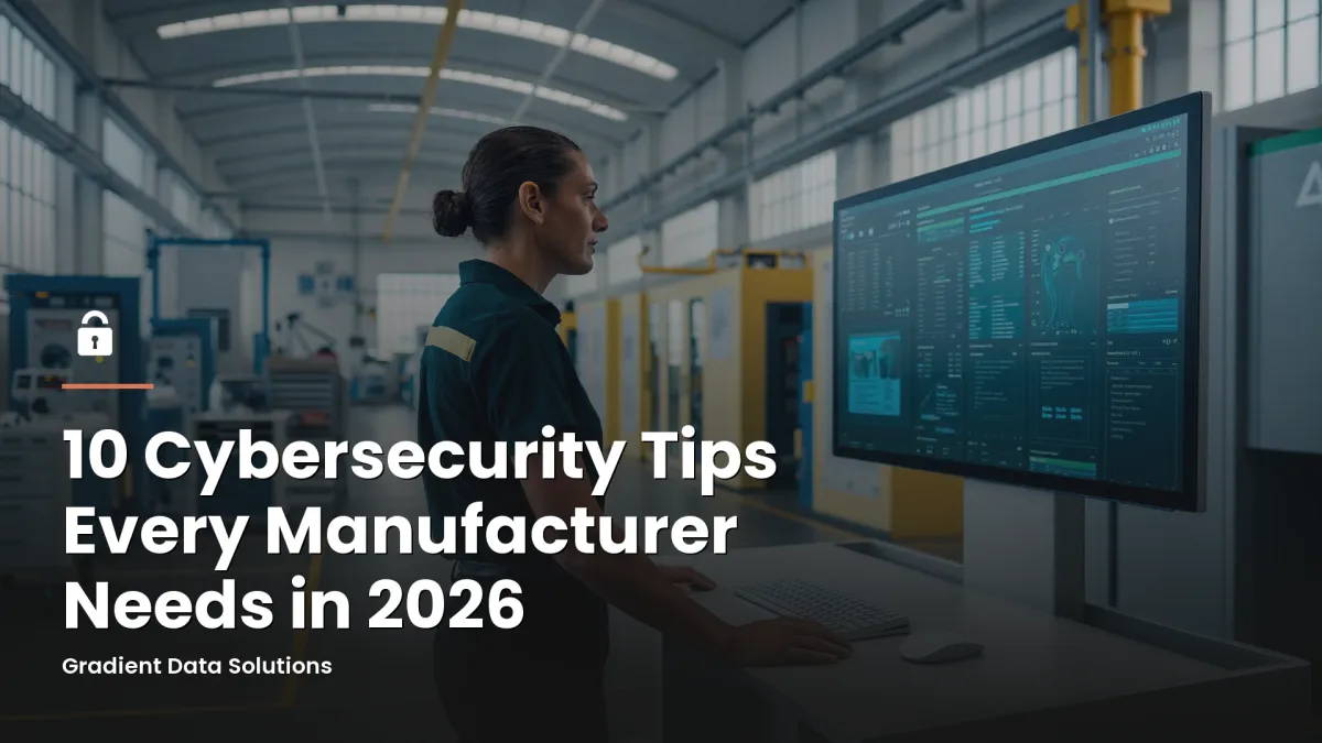 Manufacturing plant manager reviewing cybersecurity controls at an industrial control panel