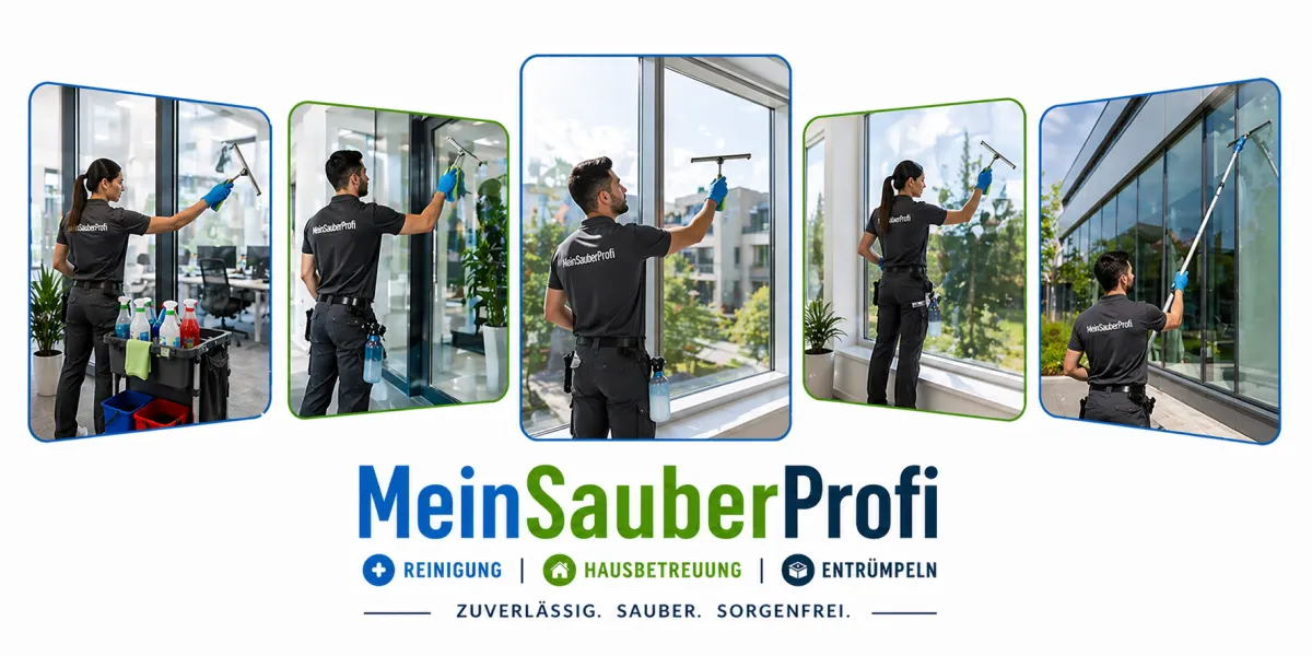 Fensterreinigung in Wien und Niederösterreich – professionelles Team von MeinSauberProfi bei der streifenfreien Reinigung von Glasflächen, Innen- und Außenfenstern in modernen Gebäuden